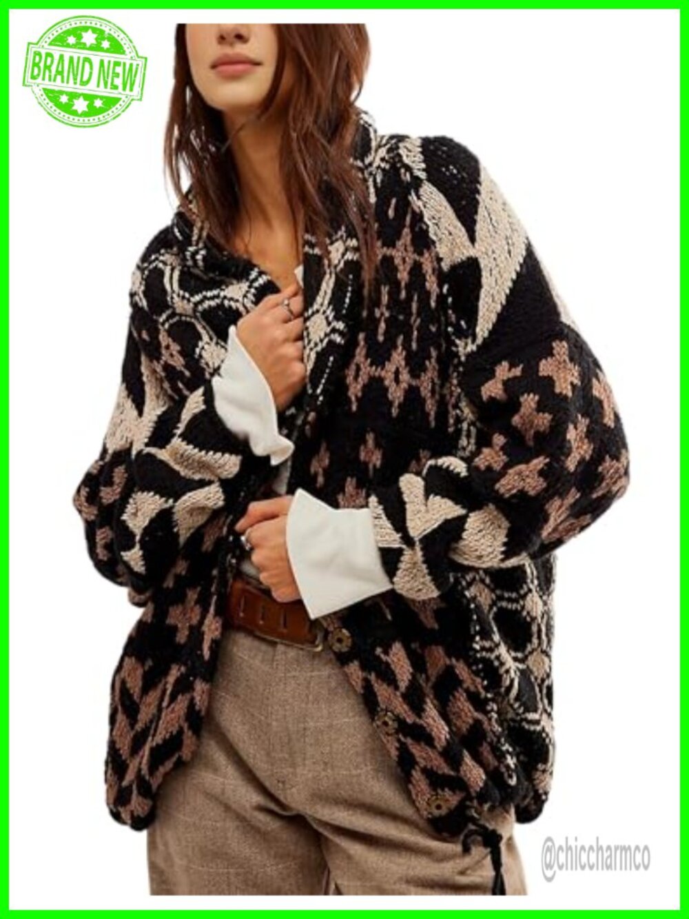 SKIKYAN Women's Oversized Y2K Graphic Cardigan Sweater Button Down